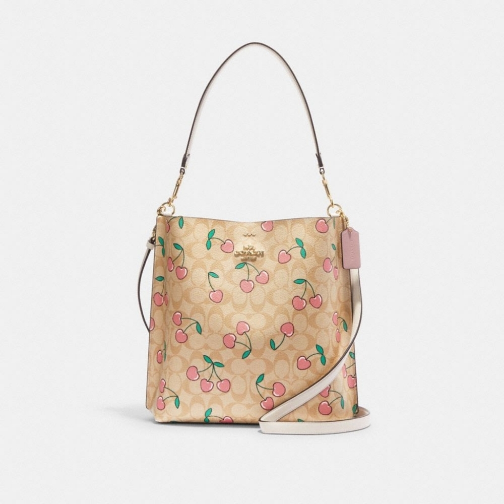 COACH Authentic Mollie Bucket Bag In Signature Canvas With Heart Cherry Print